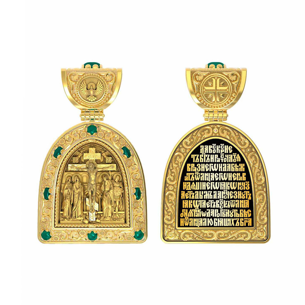 Образок из лимонного золота c эмаль и хризопразом