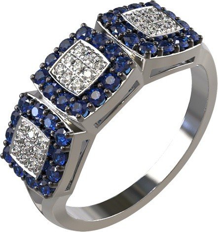 Кольцо из белого золота c бриллиантами и сапфиром