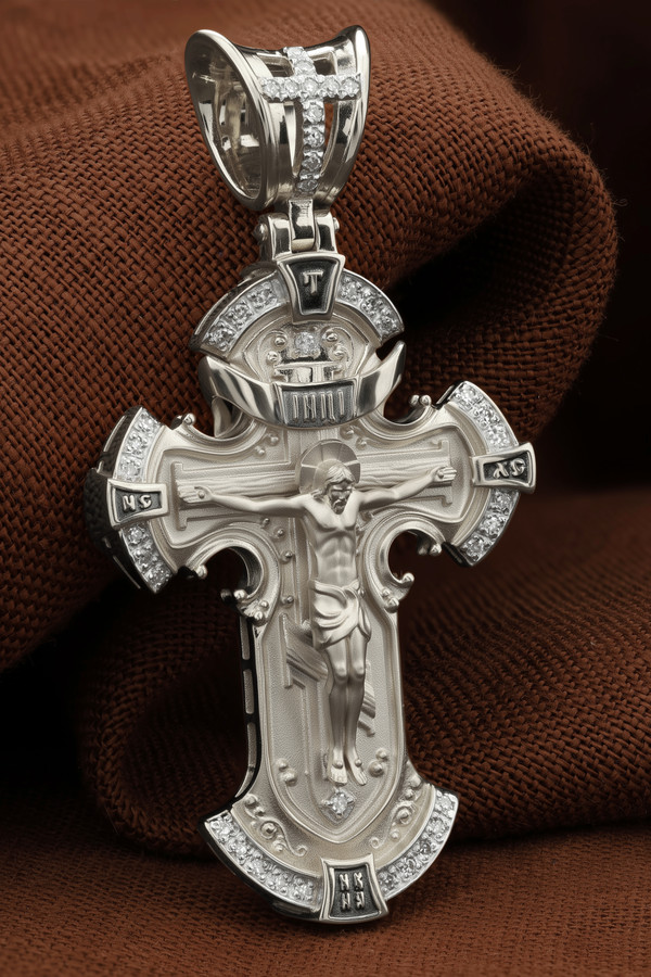 Крест из белого золота c бриллиантами