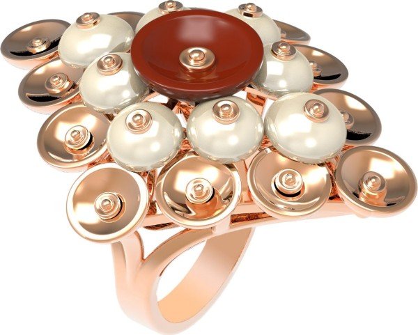 Кольцо из золота c агатом и перламутром