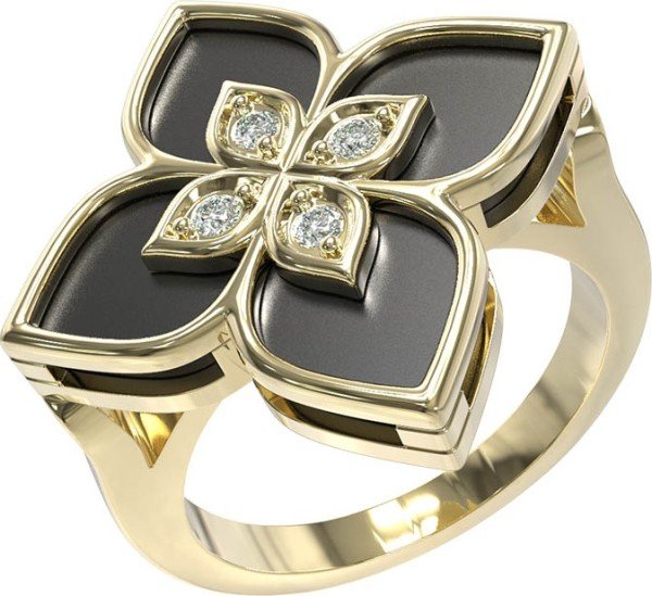 Кольцо из лимонного золота c бриллиантами и ониксом