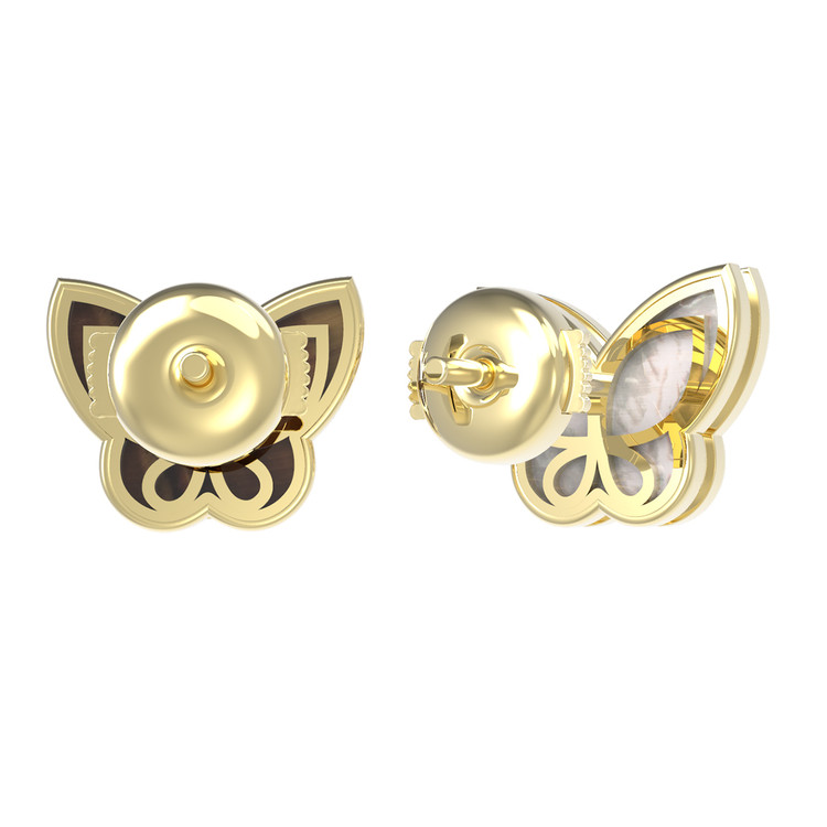 Серьги из лимонного золота c тигровым глазом и перламутром