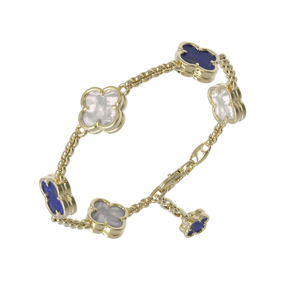 Браслет из лимонного золота c лазуритом и перламутром