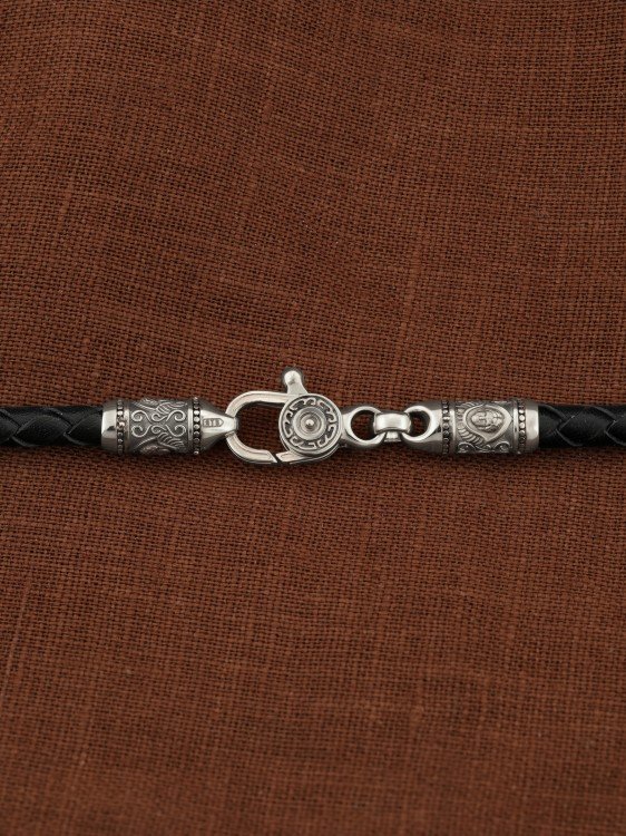 Гайтан из белого золота c кожаным шнурком