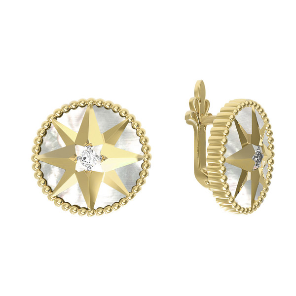 Серьги из лимонного золота c фианитом и перламутром