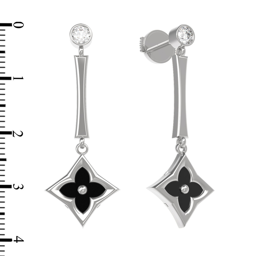 Серьги из белого золота c фианитом и ониксом