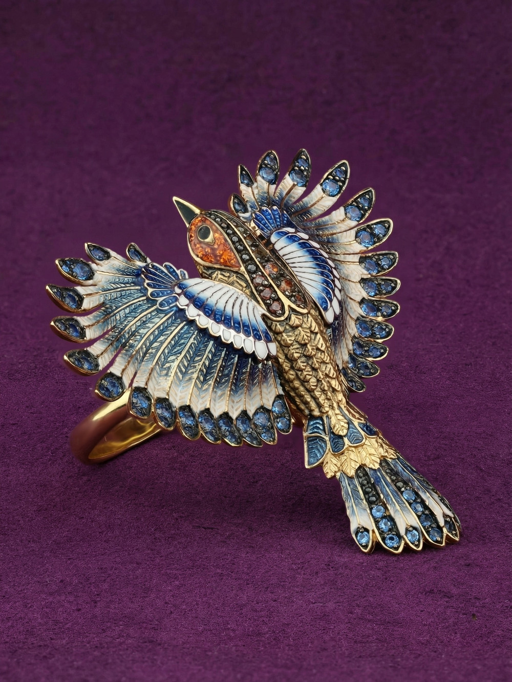 Кольцо из лимонного золота c эмаль и фианитом