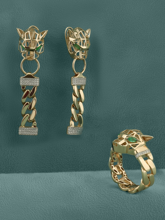 Серьги из золота c бриллиантами и изумрудом