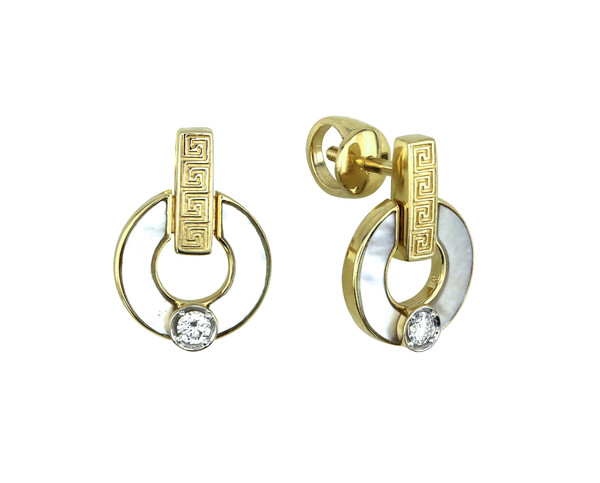 Серьги из лимонного золота c бриллиантами и перламутром