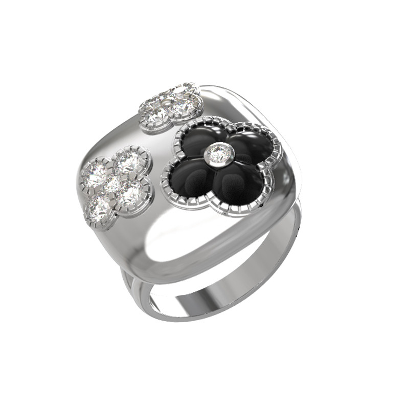 Кольцо из белого золота c бриллиантами и ониксом