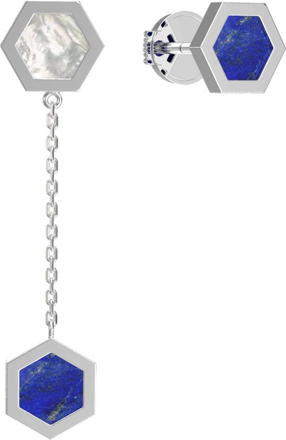 Серьги из белого золота c лазуритом и перламутром