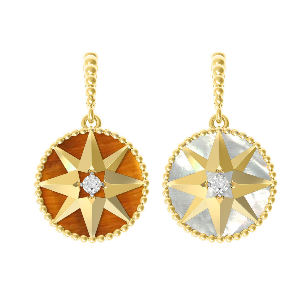 Подвеска из лимонного золота c фианитом, тигровым глазом и перламутром