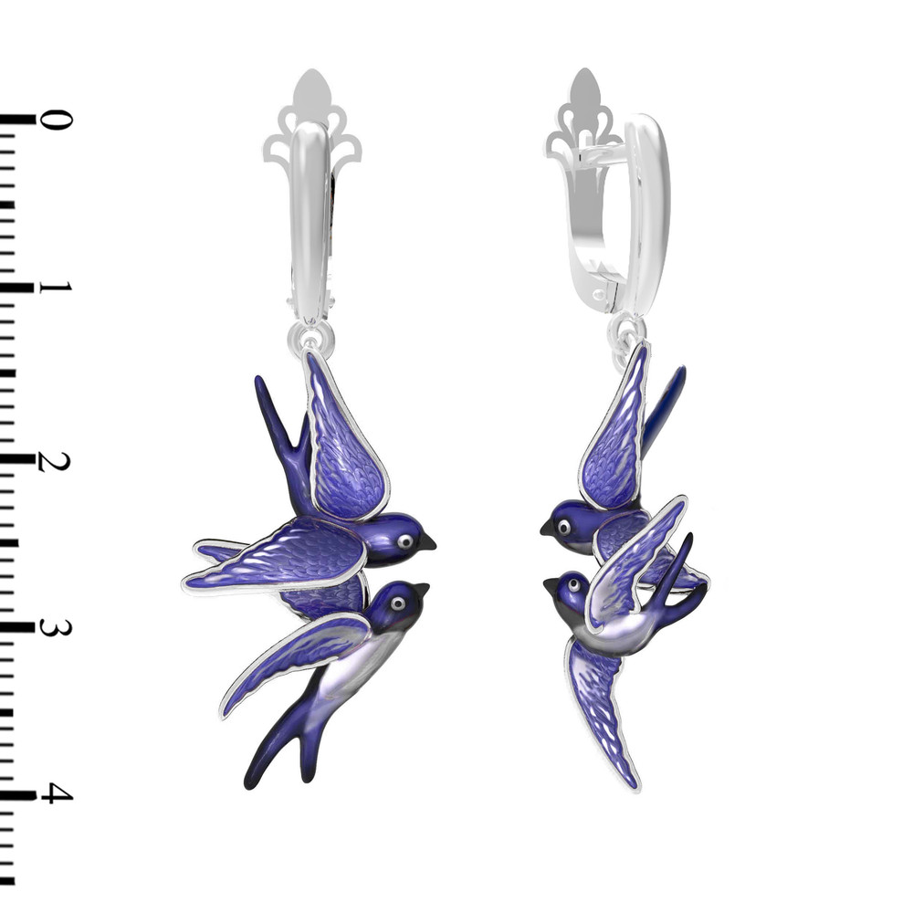 Серьги из белого золота c эмаль