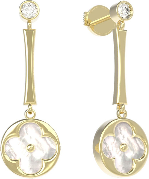 Серьги из лимонного золота c фианитом и перламутром