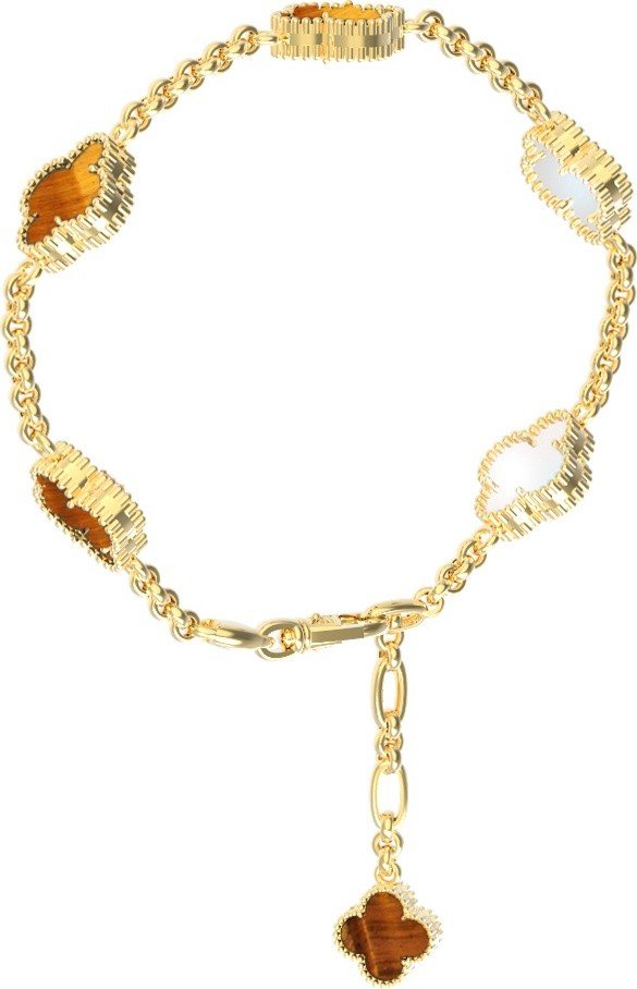 Браслет из лимонного золота c тигровым глазом и перламутром