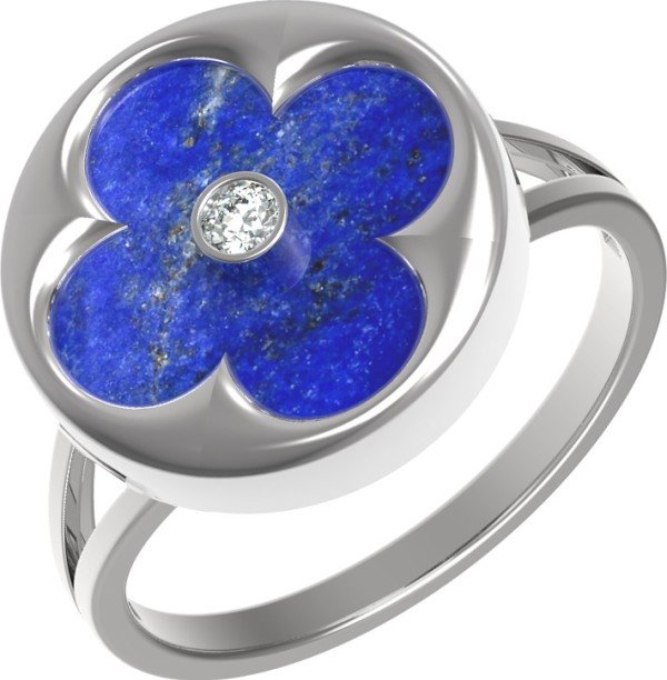 Кольцо из белого золота c бриллиантами и лазуритом