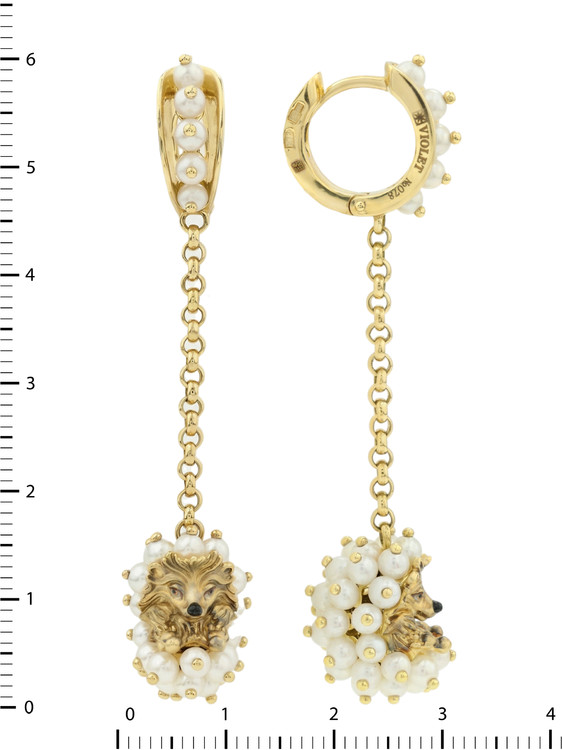 Серьги из лимонного золота c эмаль и жемчугом