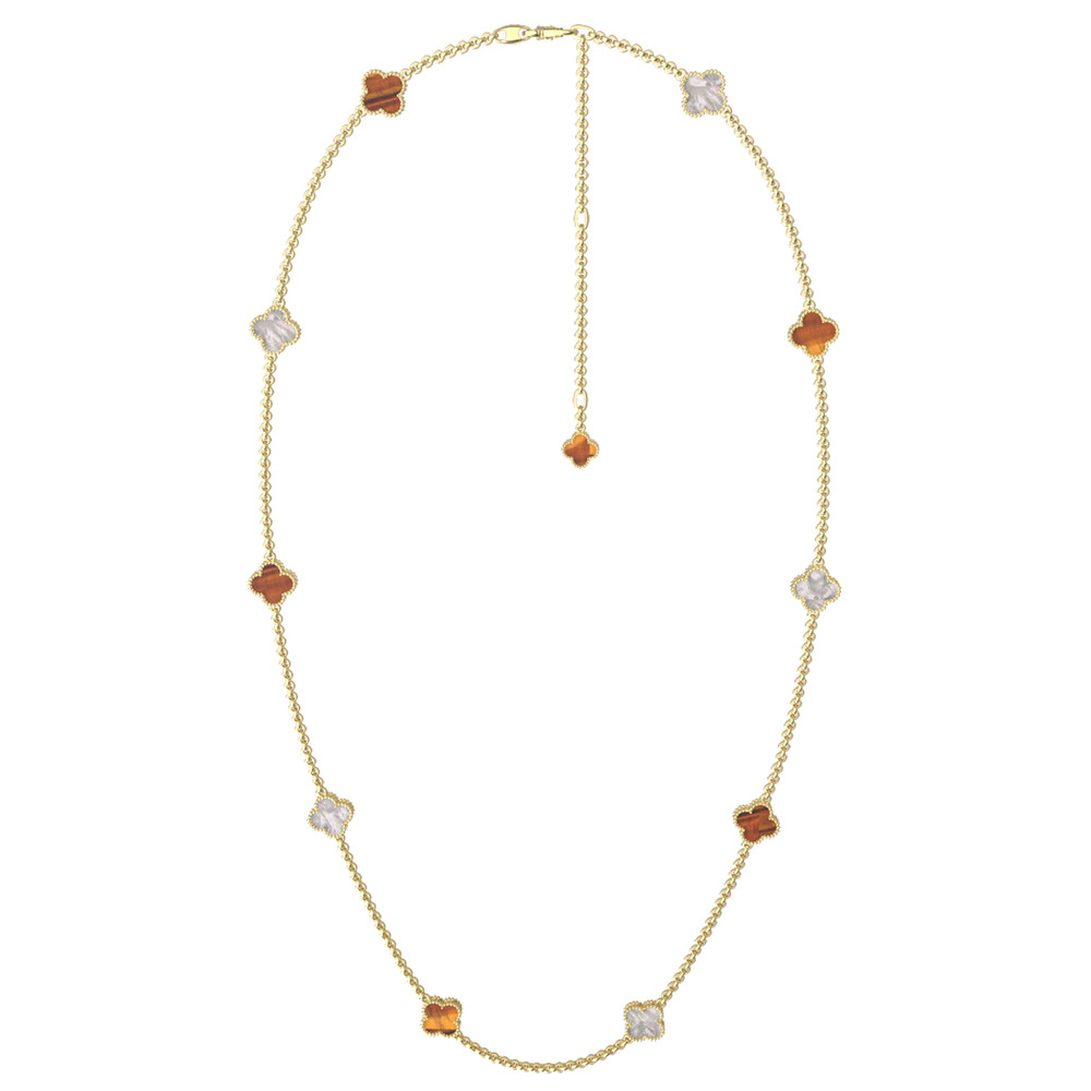 Колье из лимонного золота c тигровым глазом и перламутром