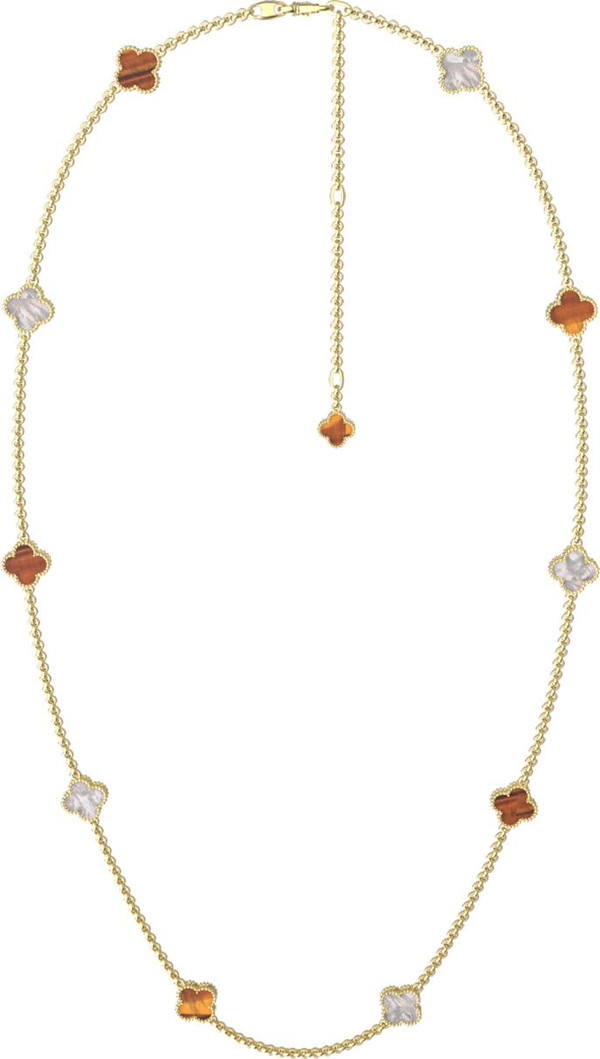 Колье из лимонного золота c тигровым глазом и перламутром