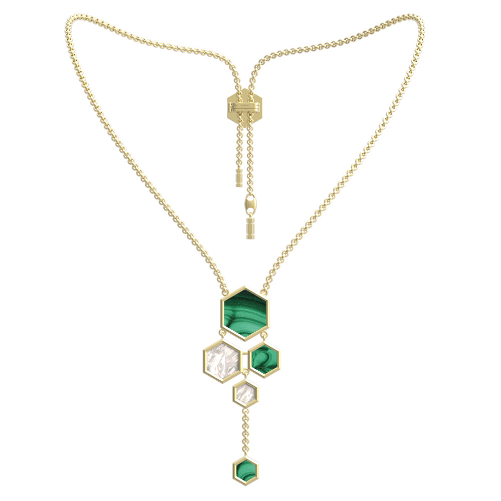 Колье из лимонного золота c малахитом и перламутром