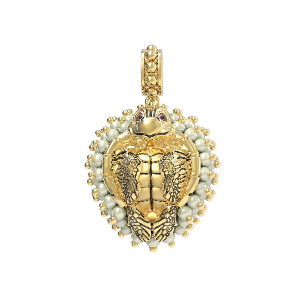 Подвеска из лимонного золота c эмаль и жемчугом