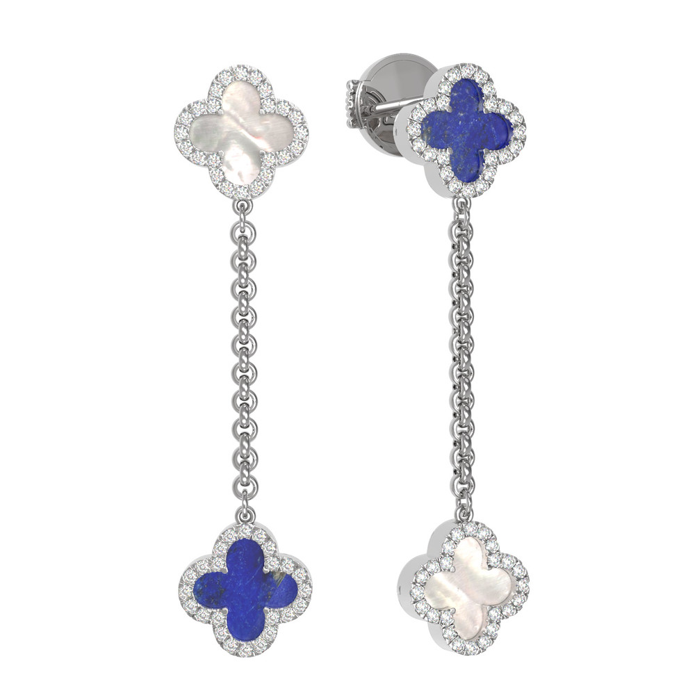 Серьги из белого золота c бриллиантами, лазуритом и перламутром