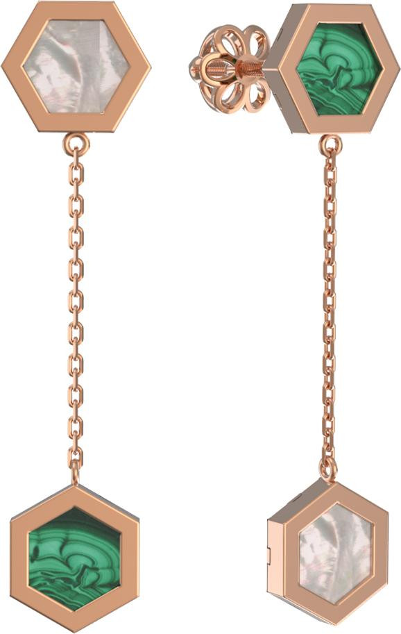 Серьги из золота c малахитом и перламутром