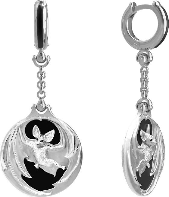 Серьги из белого золота c эмаль и ониксом