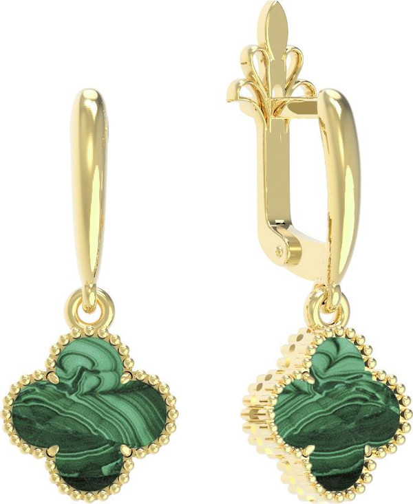 Серьги из лимонного золота c малахитом