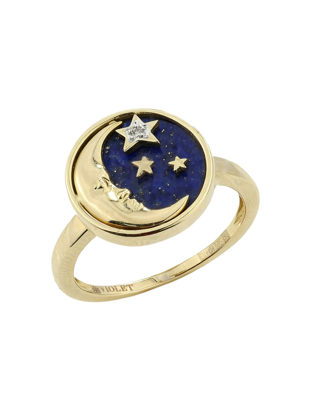 Кольцо из лимонного золота c бриллиантами и лазуритом