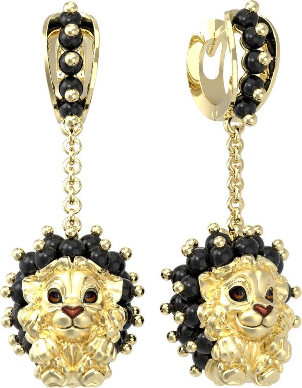 Серьги из лимонного золота c эмалью и ониксом