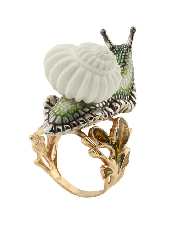 Кольцо из золота c эмаль и бивнем мамонта