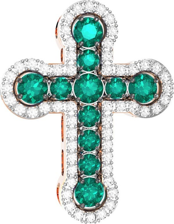 Крест из золота c бриллиантами и изумрудом