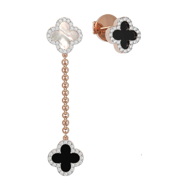 Серьги из золота c бриллиантами, ониксом и перламутром