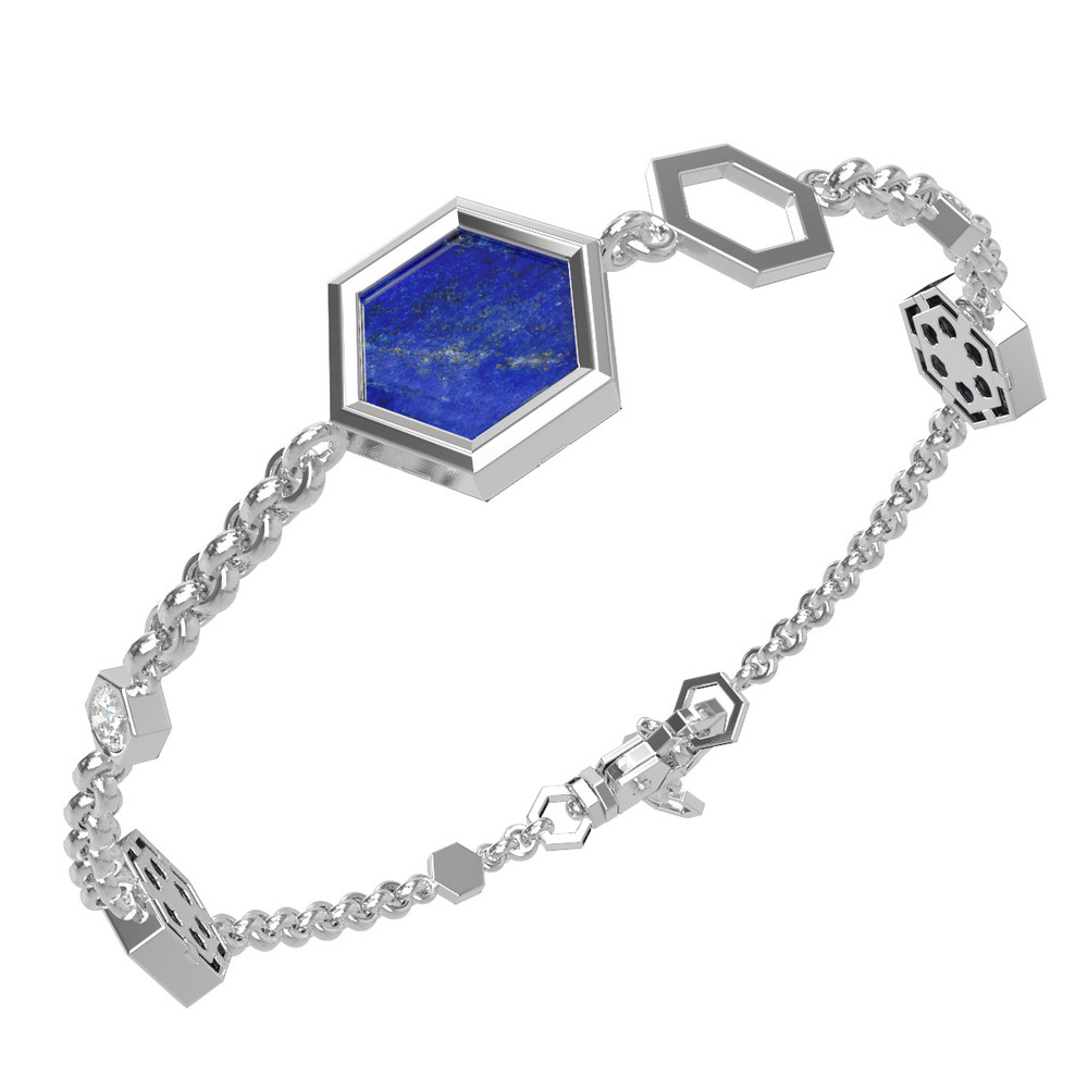 Браслет из белого золота c бриллиантами, лазуритом и перламутром