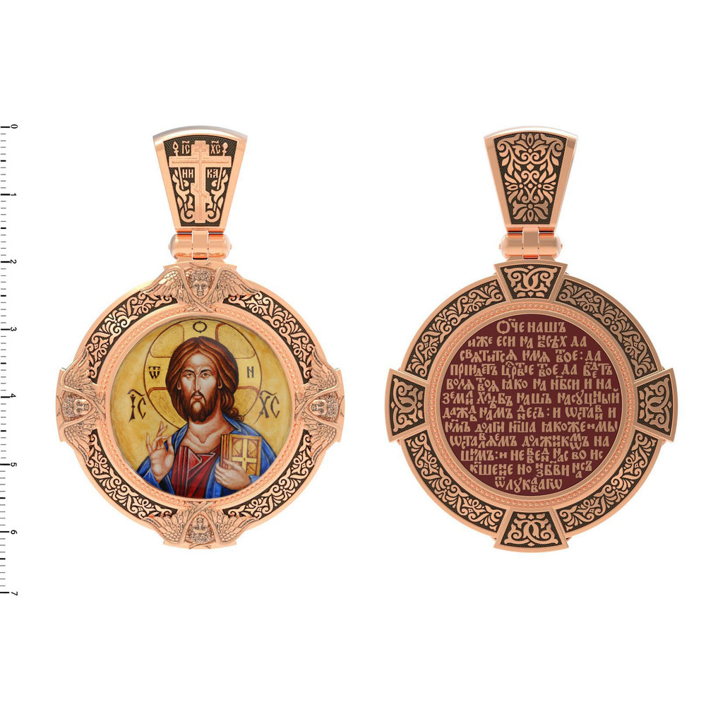 Образок из золота c эмаль , иконописью и темперой