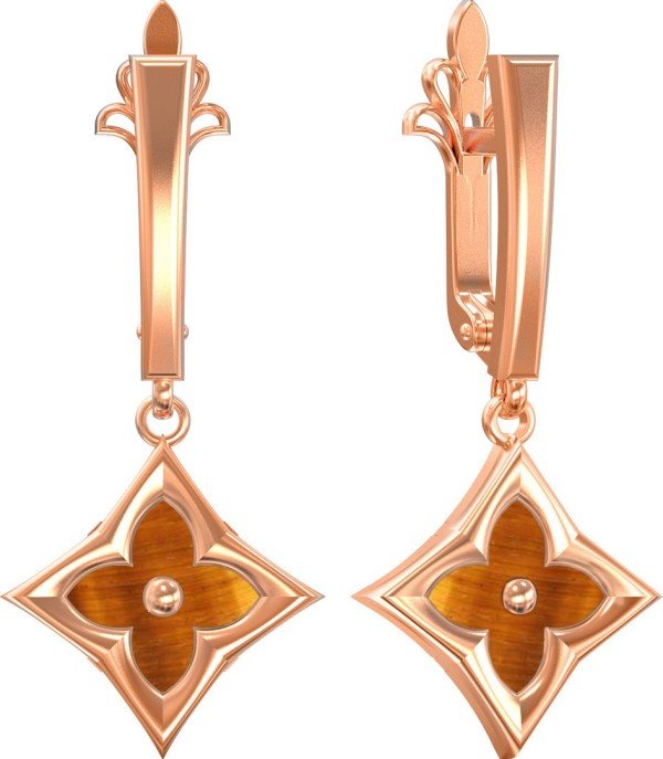 Серьги из золота c тигровым глазом