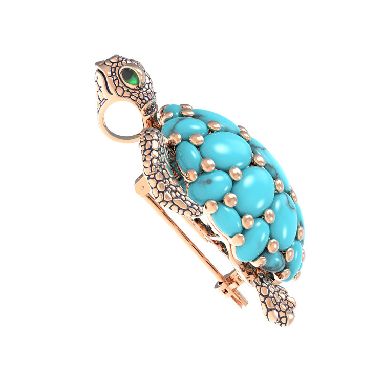 Брошь из золота c эмаль и бирюзой