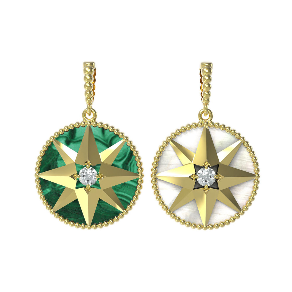 Подвеска из лимонного золота c фианитом, малахитом и перламутром