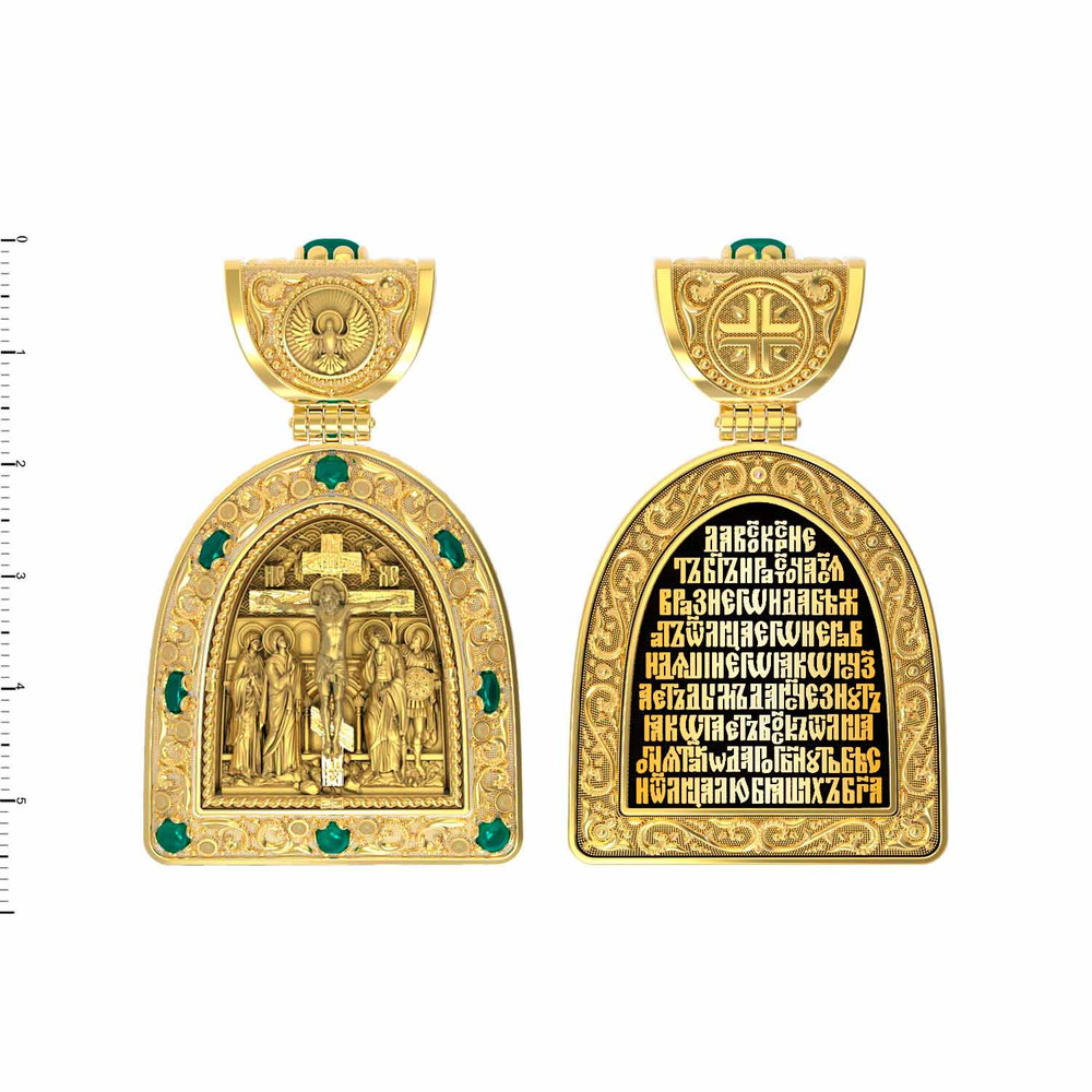 Образок из лимонного золота c эмаль и хризопразом