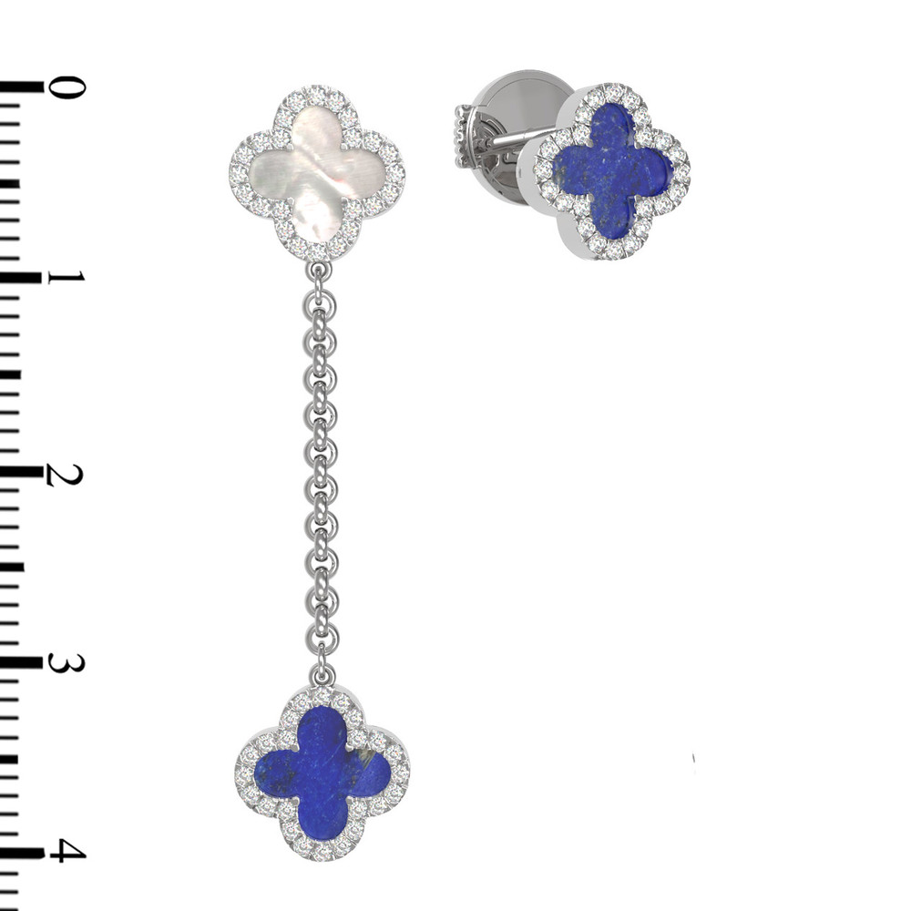 Серьги из белого золота c бриллиантами, лазуритом и перламутром