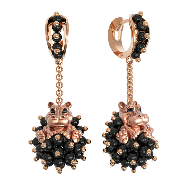 Серьги из золота c эмаль и ониксом