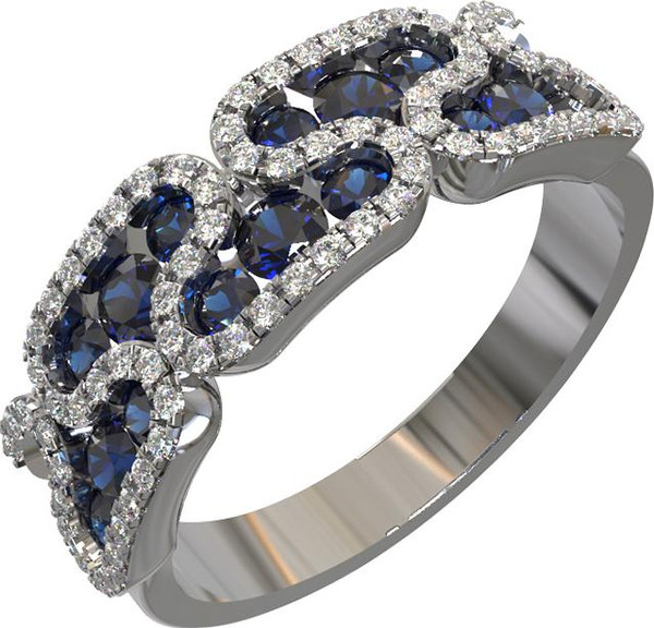 Кольцо из белого золота c бриллиантами и сапфиром