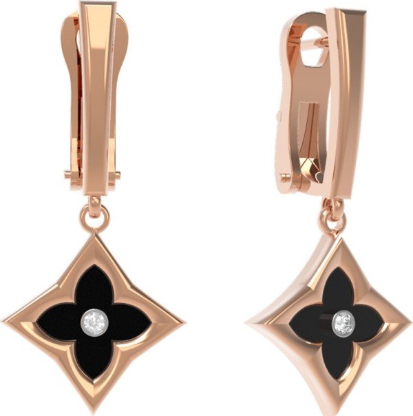 Серьги из золота c бриллиантами и ониксом