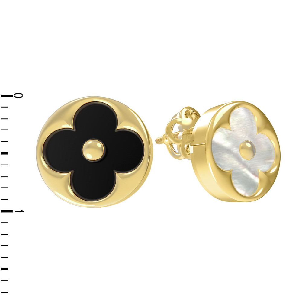 Серьги из лимонного золота c ониксом и перламутром