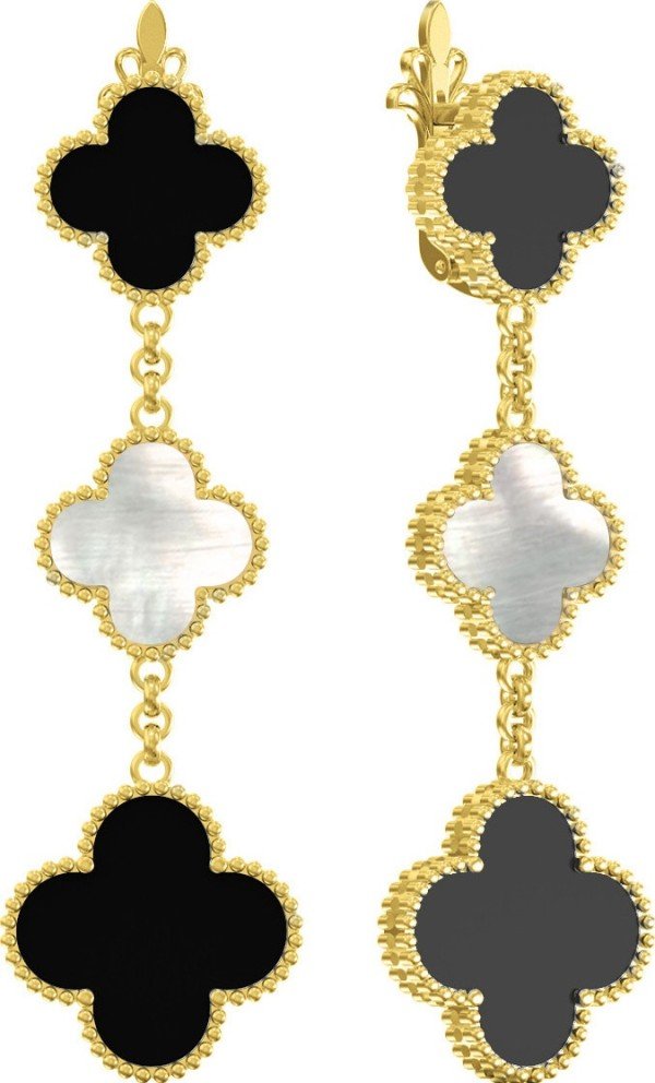 Серьги из лимонного золота c ониксом и перламутром