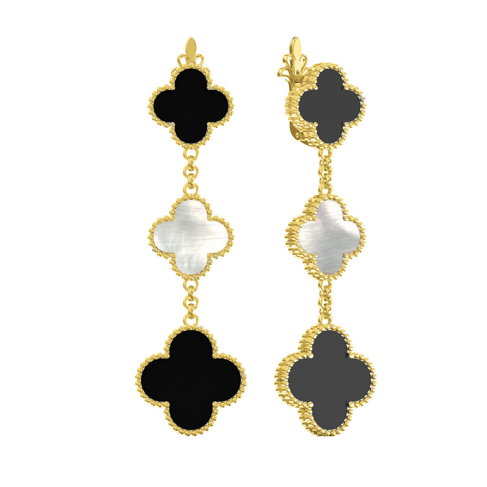 Серьги из лимонного золота c ониксом и перламутром