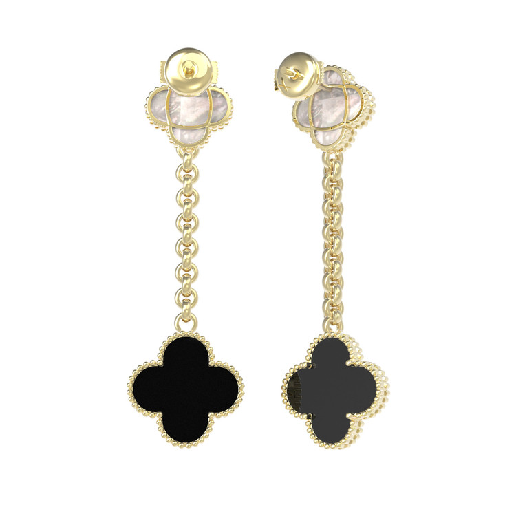Серьги из лимонного золота c ониксом и перламутром