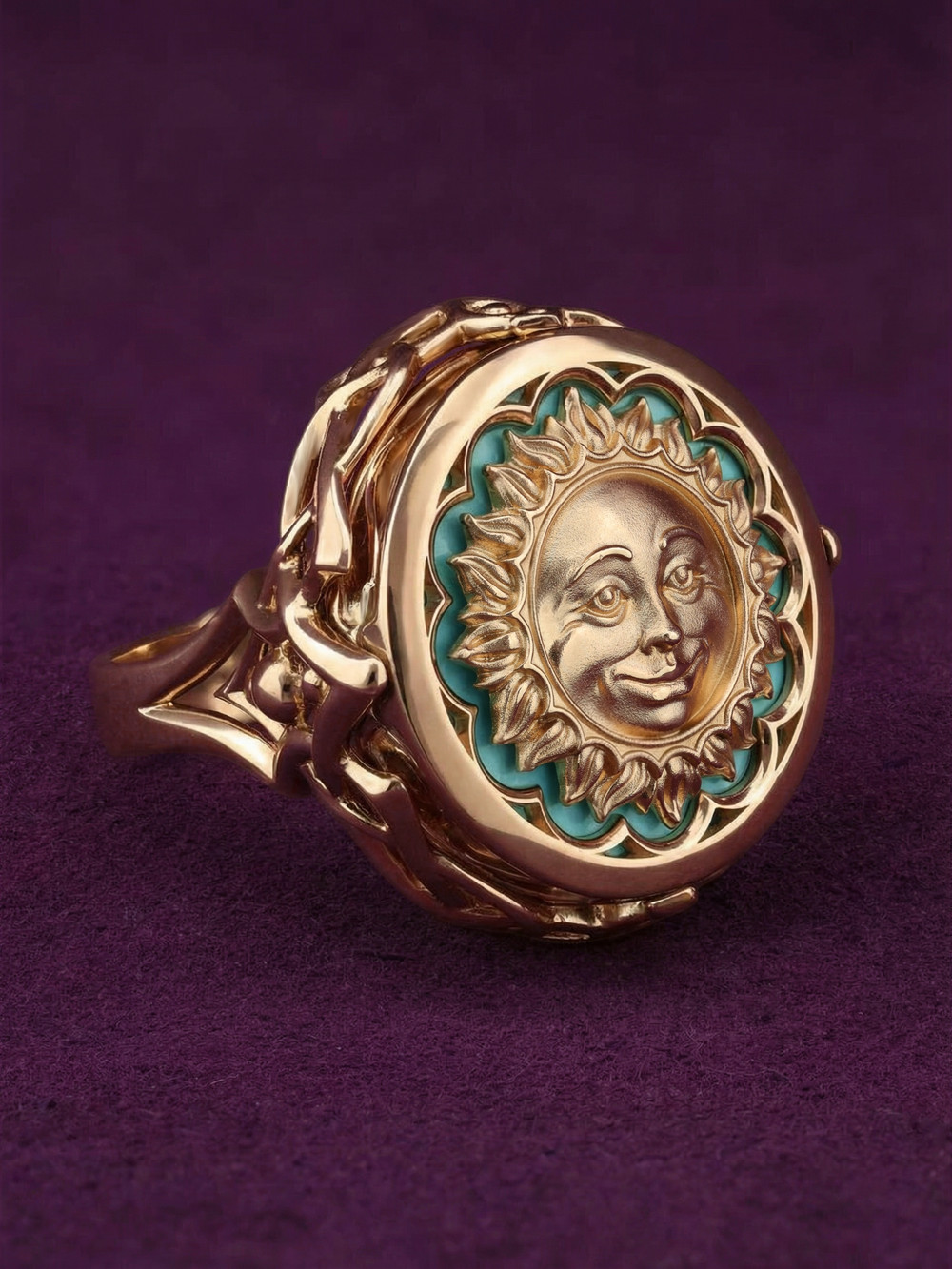 Кольцо из золота c бирюзой и лазуритом