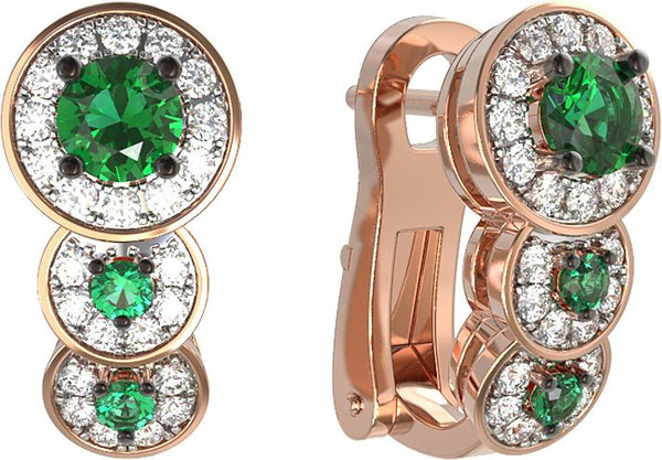 Серьги из золота c бриллиантами и изумрудом